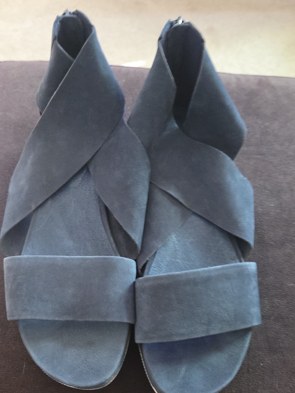 Eileen Fisher Blue Nubuck Platform Sandal 9 - Picture 5 of 10